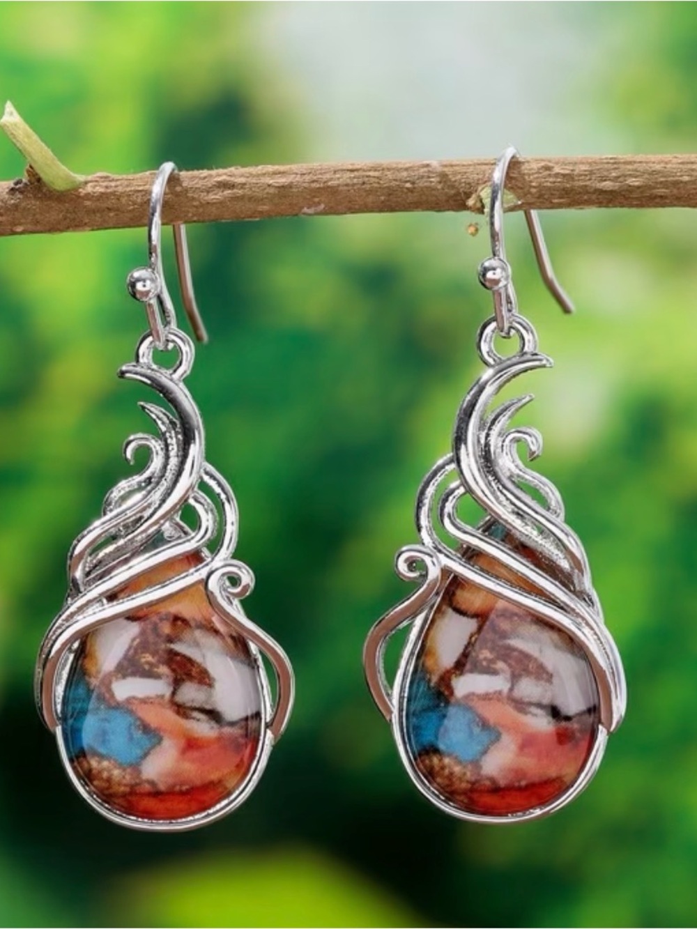 Multicolor Silver Drop Earrings